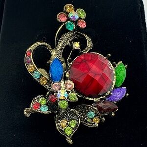 Vibrant Floral Rhinestone Brooch costume jewelry